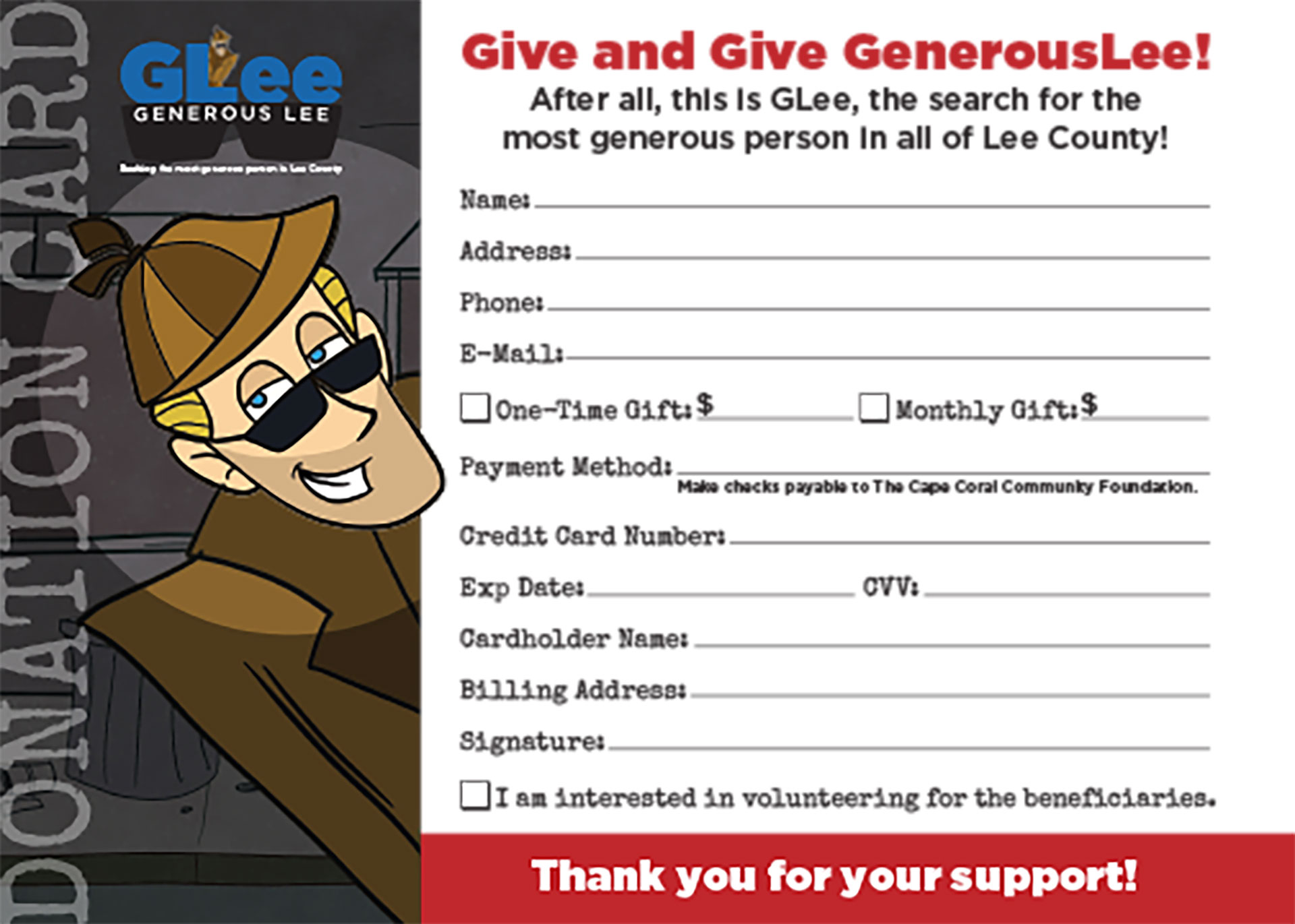 Generous Lee – Donation Card